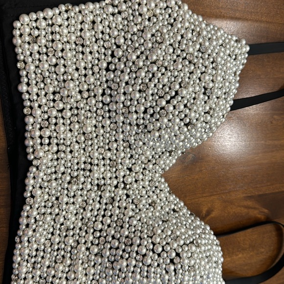 Lydia USA Women’s Rhinestone and Pearl Corset Bustier Crop Top - Picture 4 of 4
